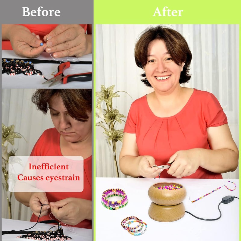 Xmada Electric Bead Spinner - Bead Spinner with 2PC Beading Needles and Seed Beads, Waist Beads Kit, Bead Spinner for Jewelry Making, Electric | Speed Adjustment Beading Tools (Pink) - Image 5
